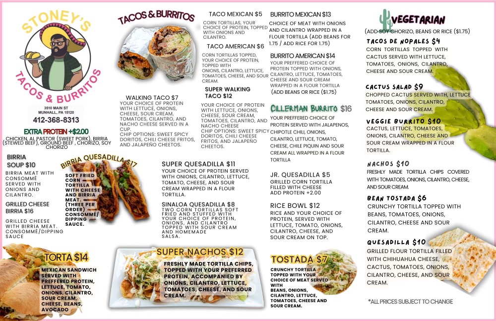 Stoney's Tacos and Burritos Menu